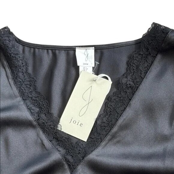 Joie Black Lace Trimmed V-Neck Short Sleeve Blouse Womens Size S New - Picture 5 of 5